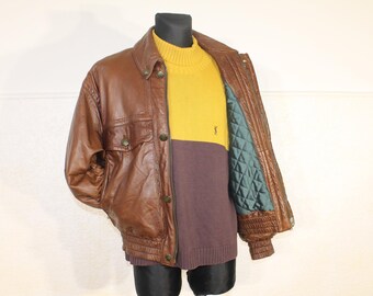Vintage 1990s Banana Republic Leather Bomber Jacket Made in