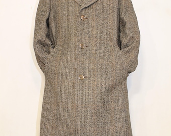 Wool Coat Vintage Men Brown Cheviot Tweed 70s Scottish Overcoat