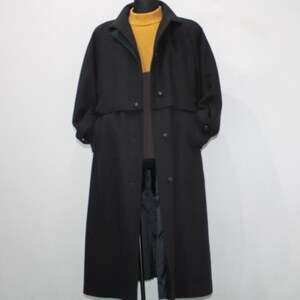 Wollmantel Damen Tartan, Bayrischer Loden, Österreichischer Loden, Schwarzer Wollmantel KOLBY, 80er Vintage Tiroler Loden, Winter Overcoat Größe Groß Bild 10