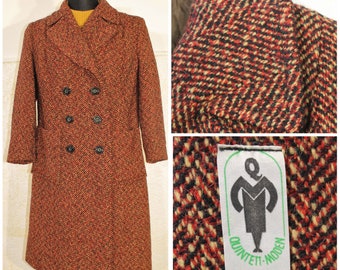 Woll Trenchcoat, roter Tweed Mantel, Vintage Wollmantel, 70er Jahre Zweireiher Mantel, roter Mantel, Winter Mantel, Wollmantel Frauen, Größe Medium