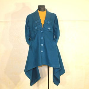 Vintage Women’s Asymmetrical Blue Wool Cape Coat, Medium/Large Warm Winter Overcoat