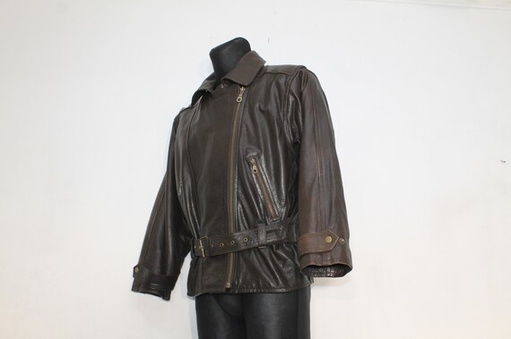 motorcycle jacket leather vintage women / Brown Leath… - Gem