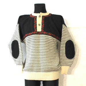 Fair Isle Cardigan Beige : Chunky Knit Geometric Pattern Size M