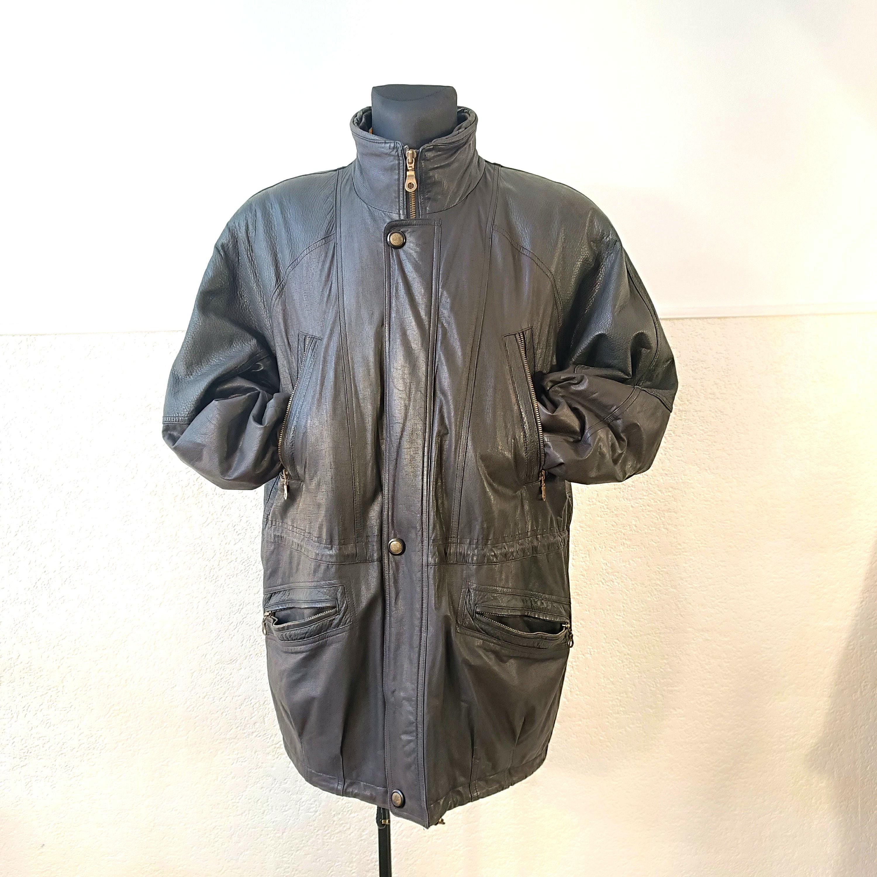 Leather Long Jacket, Leather Trench Coat Men, Black Leather