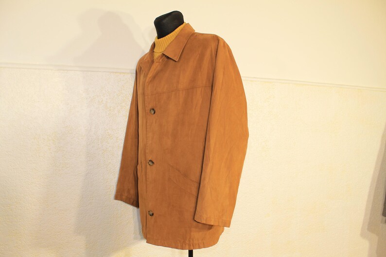 Vintage Bugatti Safari Jacket for Men - Tan Brown Minimalist Trench Coat, Casual Outerwear, Medium Size