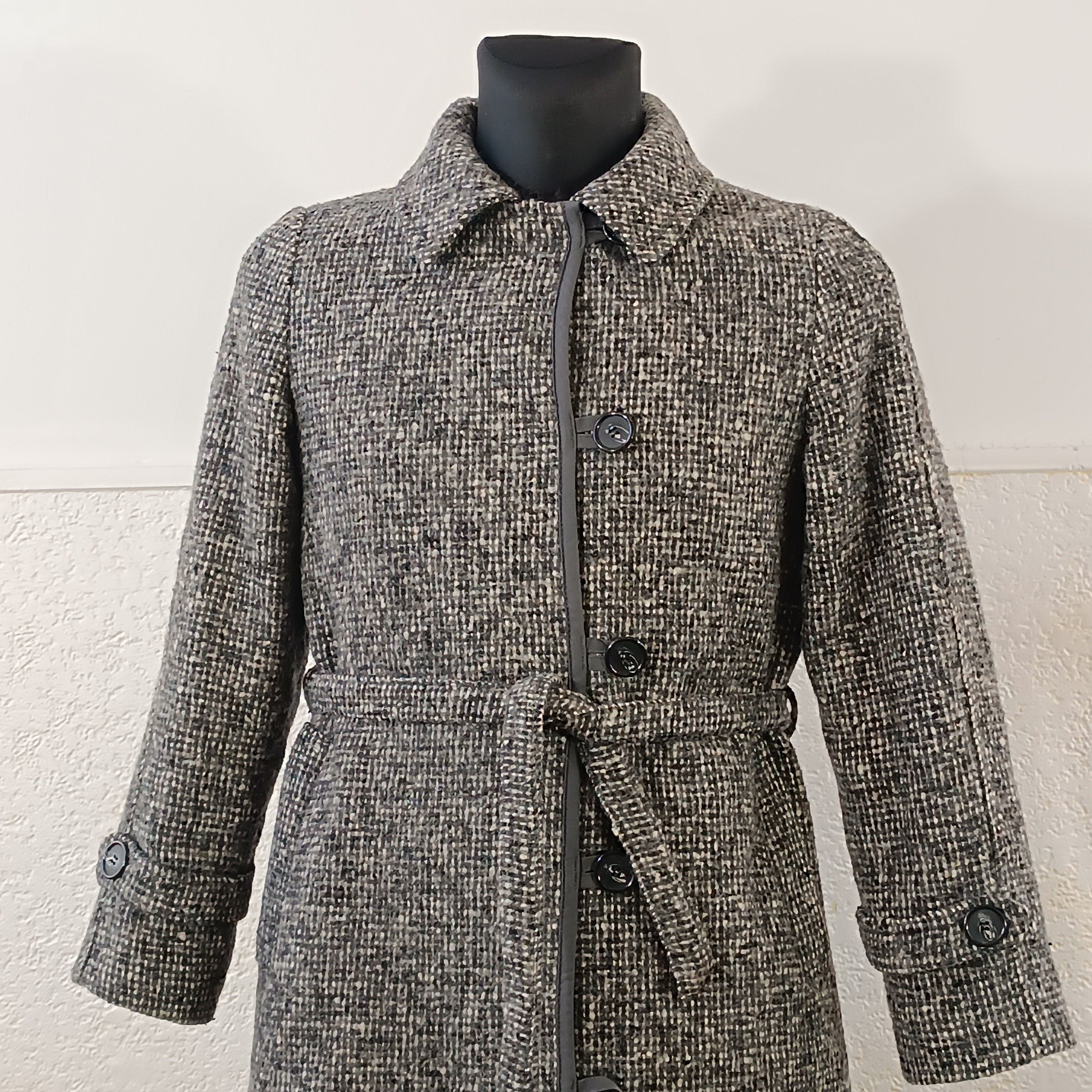 Vintage 80s Midi Wool Midi Coat Grey Medium Large