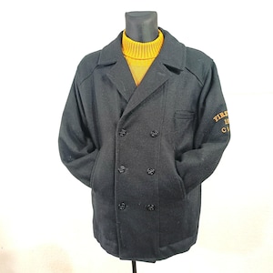 Vintage Italian Double-Breasted Black Wool Peacoat for Men - Large Winter Overcoat