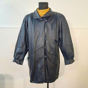 Leather Trench Coat Navy Blue Vintage Soft Long Medium