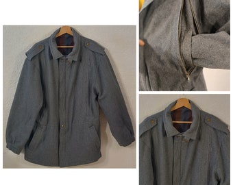 Boiled wool Jacket, vintage gray bomber jacket, Finnish wool jacket, Y2k Jacket men, Harrington Jacket, Minimalist wool Jacket Size Large
