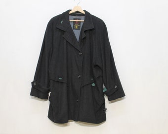 Wool coat women vintage / Toscana Loden Black / 80s vintage Wool Mid-length Coat / Tyroler coat / Bavarian coat / Maxi coat women Size Large
