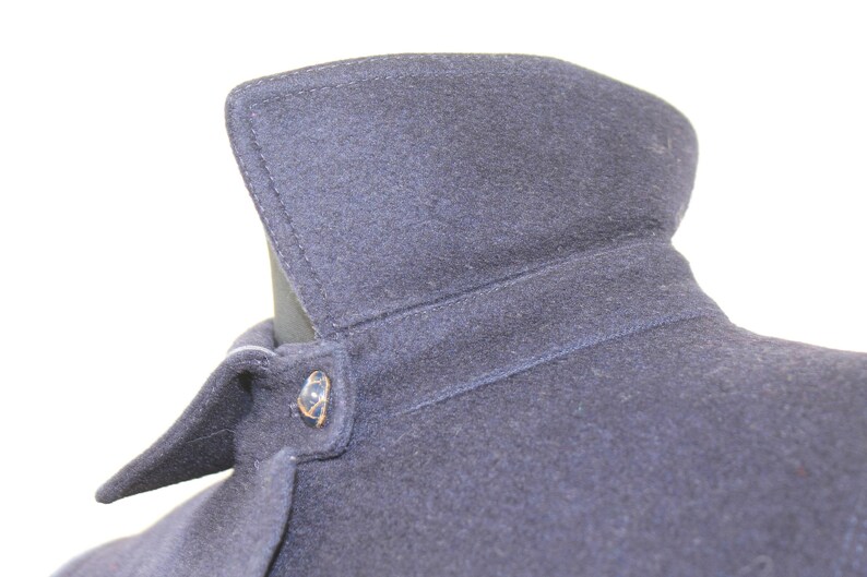 Vintage 80s Navy Wool Tyroler Loden Overcoat - Gothic Style Winter Trench for Women, Medium Size