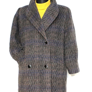 Elegant Vintage 90s Double-Breasted Tweed Wool Overcoat for Women - Winter Greatcoat Size Large