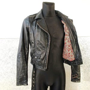 Vintage 80s Jofama Black Cropped Leather Motorcycle Jacket - Women's Small Size - Biker Steampunk Style