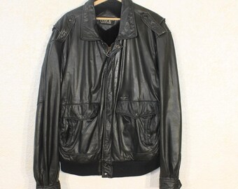 A2 Leather Jacket Vintage Black Petroff Aviator Medium Bomber