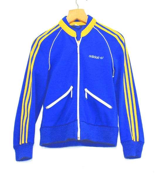 70s Adidas Blue Tracksuit Jacket, Cotton Fleece Zip-up S - Etsy