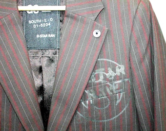 G-Star Blazer gray cotton, striped denim jacket men, casual autumn Small Size