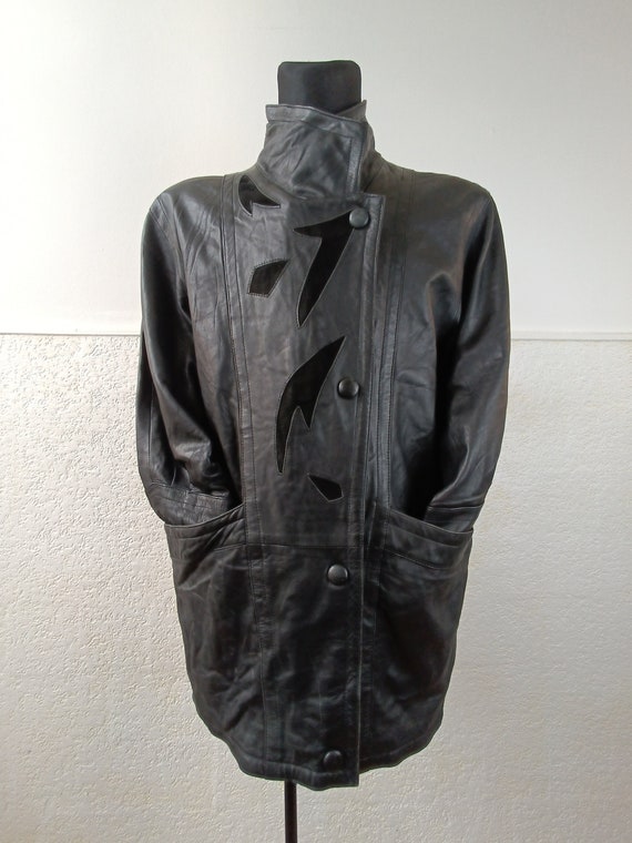 Luxurious Patchwork Sheepskin Leather Trench Coat… - image 2