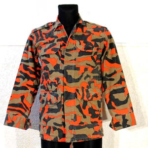 Orange Camo Jacket - Small Military-Style Forest Combat Shirt with Long Sleeves