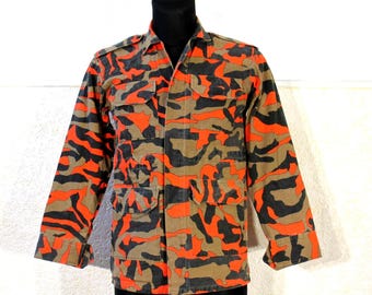 Orange Camo Jacket - Small Military-Style Forest Combat Shirt with Long Sleeves