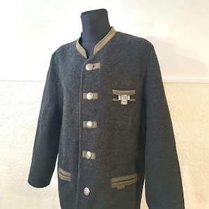 dirndl jacket men black boiled wool jacket, traditional bavarian buttoned jacket