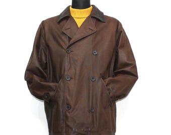 Avirex Leather Jacket Brown: Avirex 80s Double-Breasted Aviator Coat Large Men's