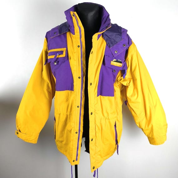 Yellow Ski Jacket Vintage 80s Men's Mountain - Yellow & Purple