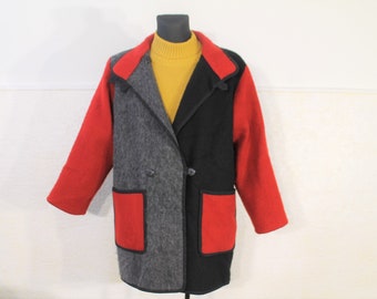 Veste en laine vintage femme / Laine bouillie Cardigan / Veste en laine norvégienne, veste d’hiver Veste longue en laine / veste géométrique femme taille moyenne