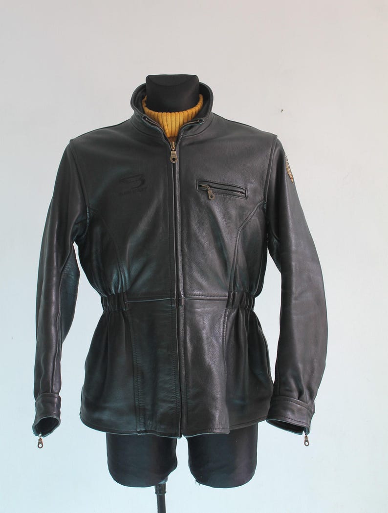 Motorcycle Jacket Women Vintage Cow Leather Black Cafe Racer Size 42 Large