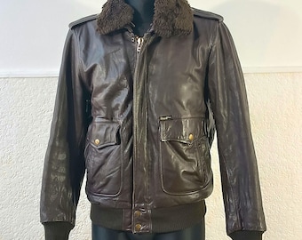 Medium 70s Schott G-1 Brown Leather Bomber Flight Jacket Medium 70s Schott G-1 Brown Leather Bomber Flight Jacket