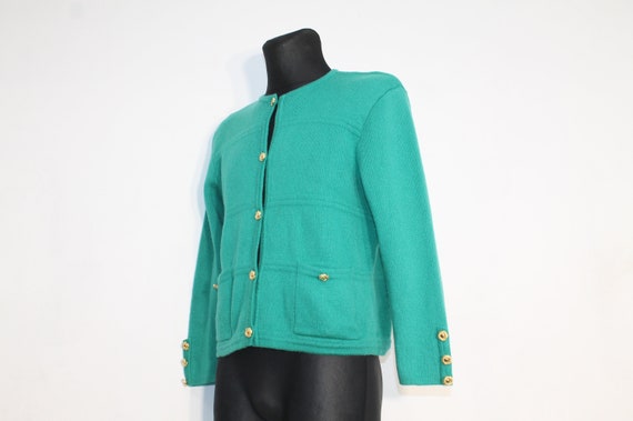 wool Jacket Cardigan Women Green / Buttoned Wool … - image 6