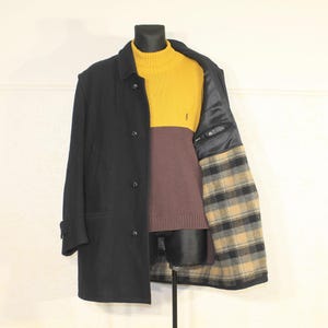 Vintage marineblauwe wollen militaire overjas voor heren - grote maat geruite gevoerde winterjas