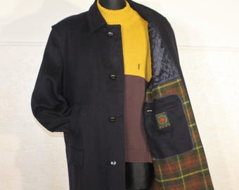 Vintage Wool Coat Men Navy Loden Overcoat, Warm Pure Wool Winter Coat