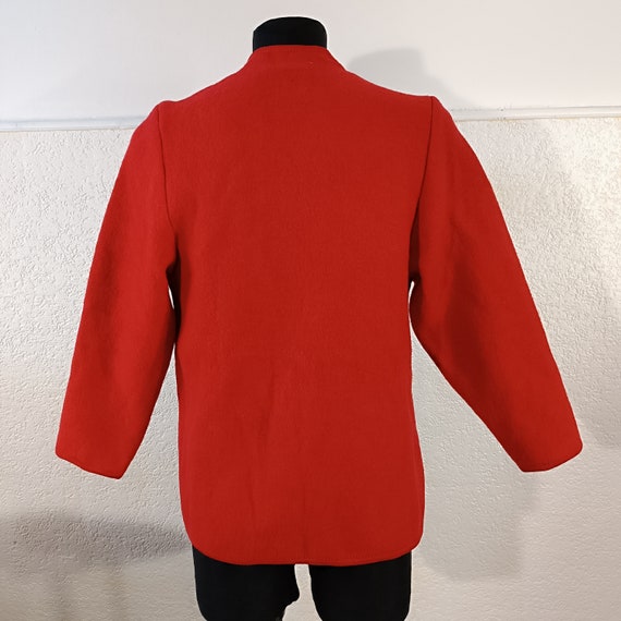 Red Boiled Wool Jacket, Cable wool cardigan Vinta… - image 10