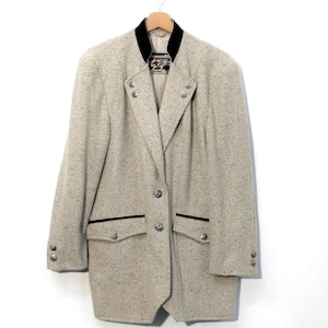 Tweed Jacket Beige Wool: Vintage Donegal Austrian Loden Blazer with Metal Buttons Large