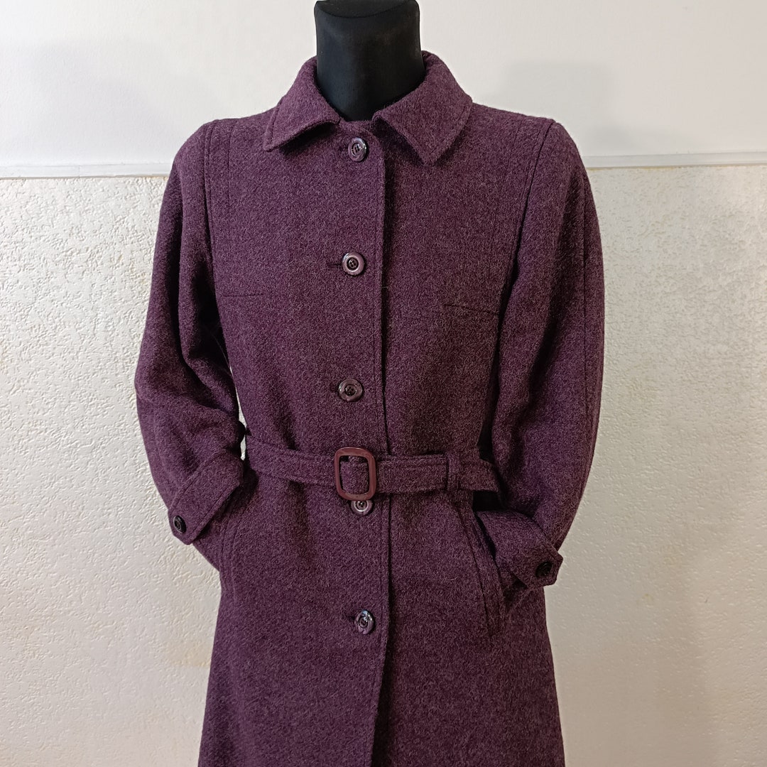 70s Vintage Purple Wool Coat Women Vintage Belted Coat Long Etsy
