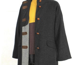 Black Wool Coat Women: Vintage Oversized Loden Schneiders Large Winter Greatcoat