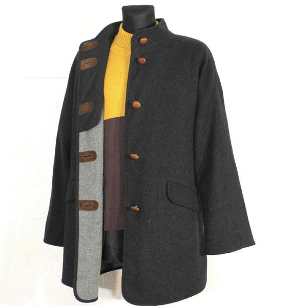 ジャケット・アウター 80s 90s SCHNEIDERS loden wool wide coat Black Wool Coat Women: Vintage Oversized Loden Schneiders Large