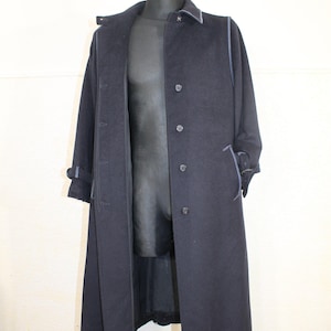 Vintage 80s Navy Wool Tyroler Loden Overcoat - Gothic Style Winter Trench for Women, Medium Size