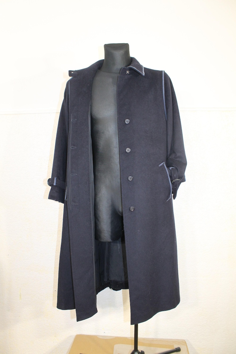 Vintage 80s Navy Wool Tyroler Loden Overcoat - Gothic Style Winter Trench for Women, Medium Size
