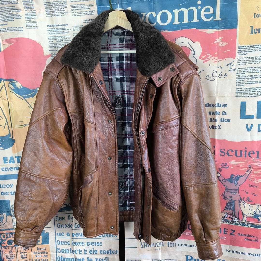 Flight Leather Jacket Vintage 1980s Brown Swedish Leather Bomber