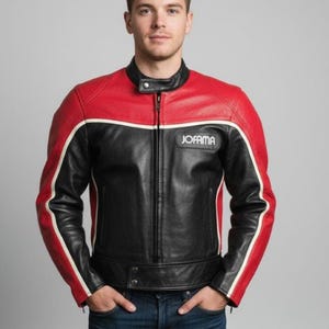 80s Motorcycle Jacket Red Black Leather Jofama Men’s Size Small