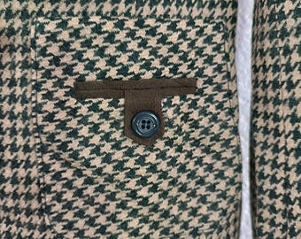 Grüner Wollblazer: Vintage-Hahnentrittmuster, deutscher Tweed, EU 42 / US Medium
