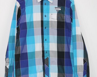 Chemise Mani Homme Manches Longues – Bleu à Carreaux – Coton – Taille L
