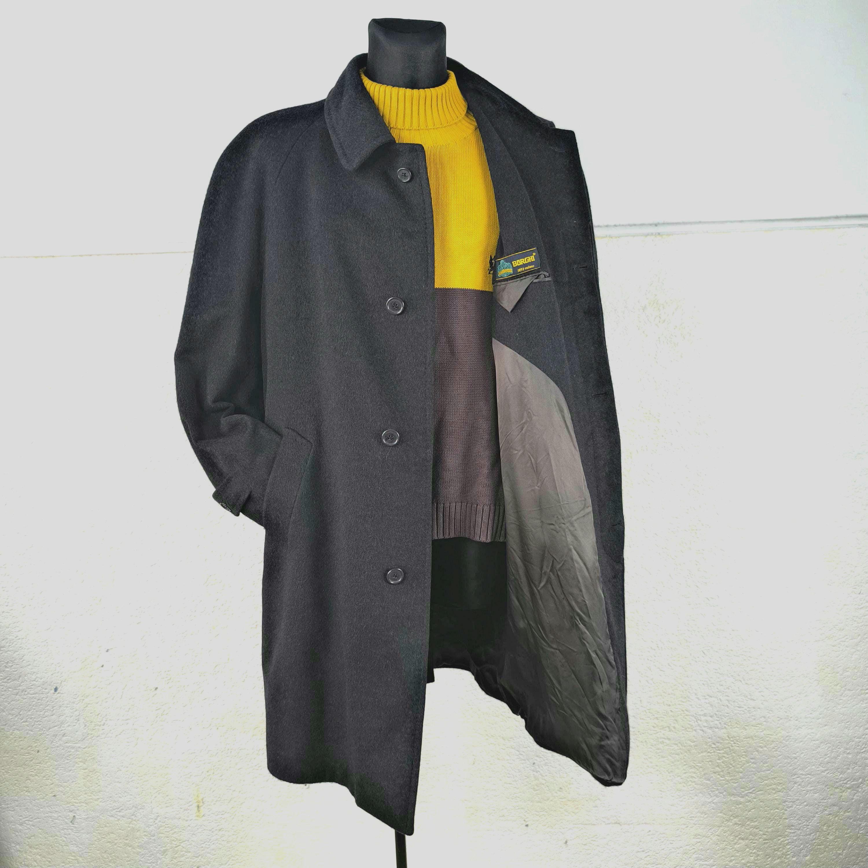 90s Vintage Men's Medium Black Wool Cashmere Overcoat Winter Maxi