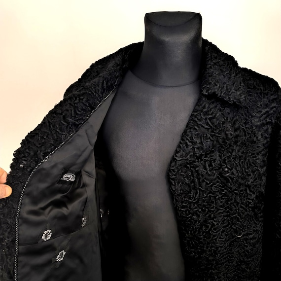 Astrakhan Fur Coat Black : Long Double Breasted Trench for Women