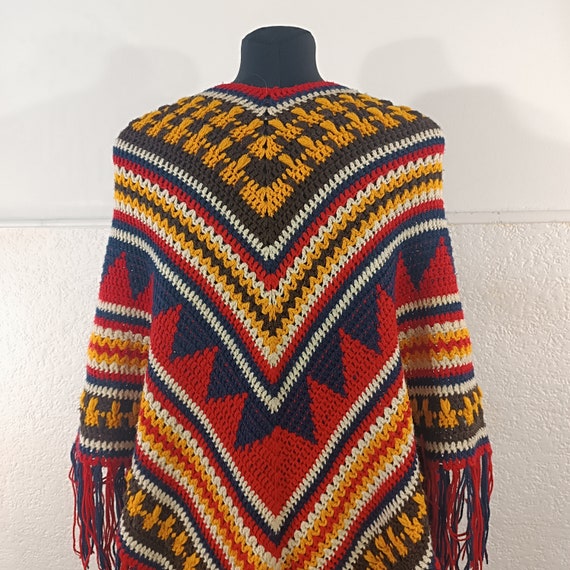 Multicolored Wool Poncho Size Medium, Crochet Pon… - image 10