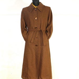 Vintage 70s Brown Wool Camel Duffle Coat Winter Belted Greatcoat Trench Size M L