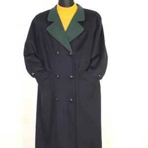 Wool Overcoat Women Vintage Double-Breasted Alpaca, Navy, Oversized Large Winter Loden