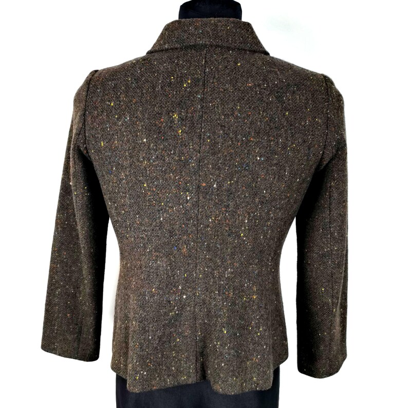 Vintage 70s Brown Donegal Tweed Wool Zip Jacket - Retro Women's Small Outerwear