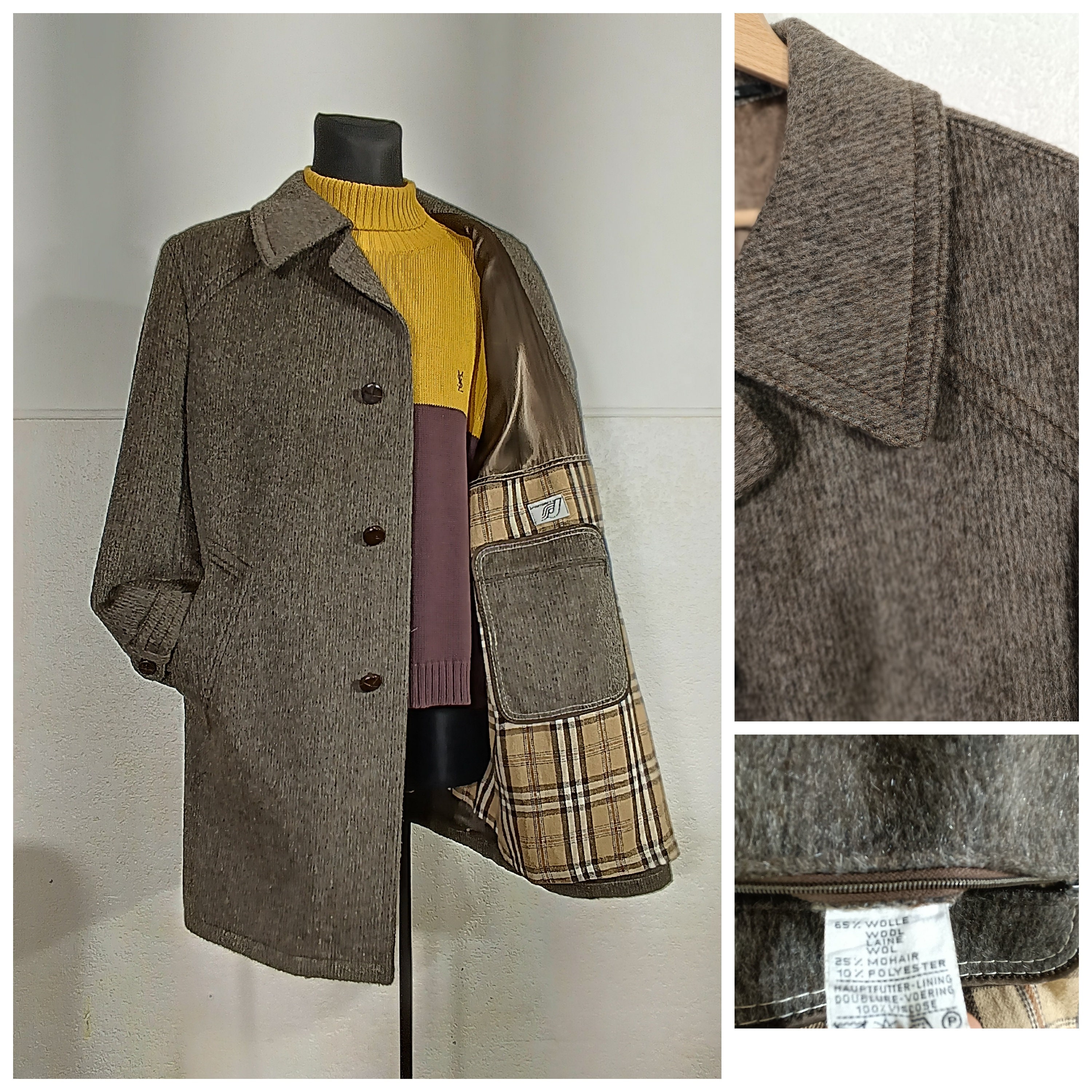 80's Abstract Gray and Black Mohair Long Coat main image 1